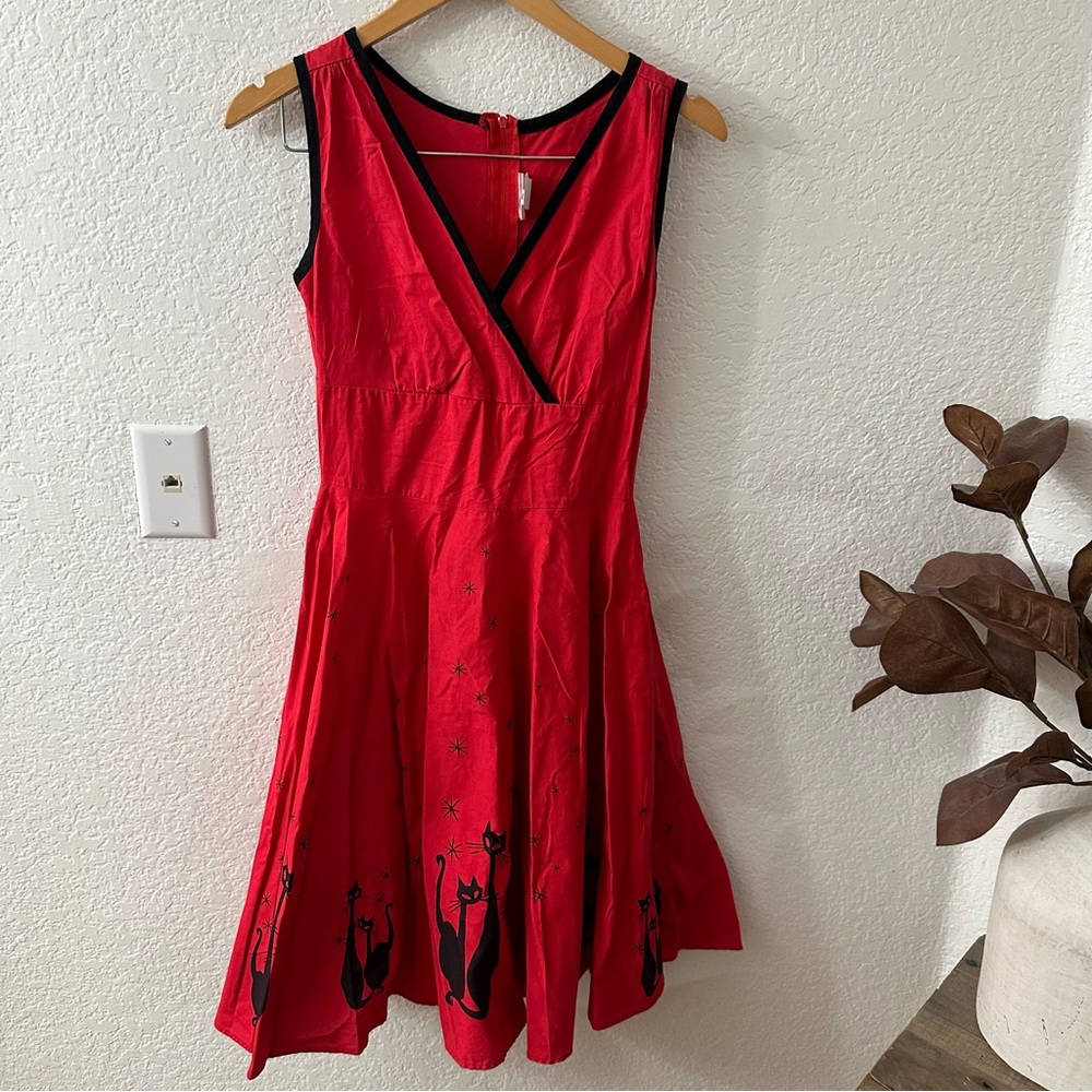 Heart of Haute El Gato Gomez Rockabilly Cat Swing Dress size small